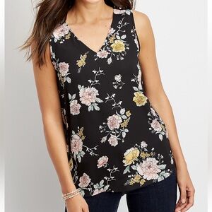 Maurices Black Floral V-Neck Tank Top